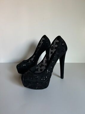 Louis Vuitton Black Sequin Platform Stiletto Pumps